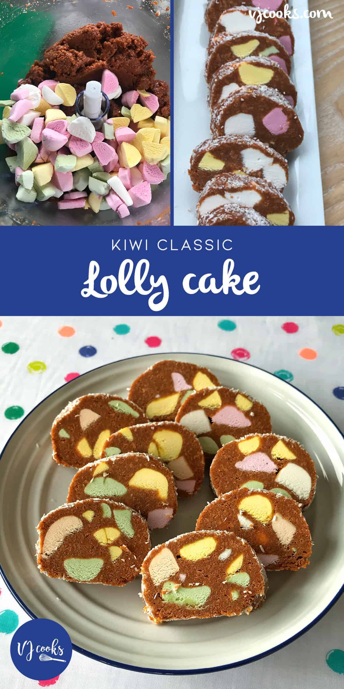 Lolly cake recipe pin from VJ cooks 