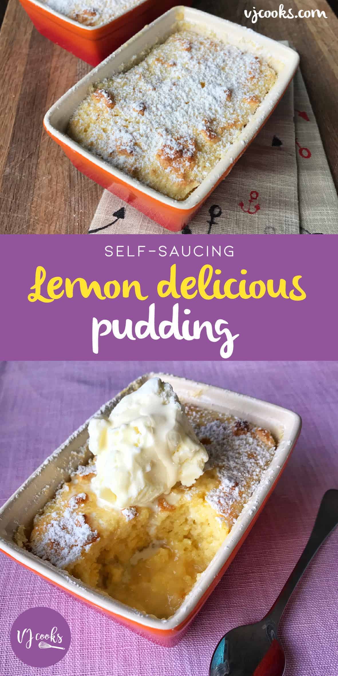 Lemon delicious self-saucing pudding, easy recipe from VJ cooks 