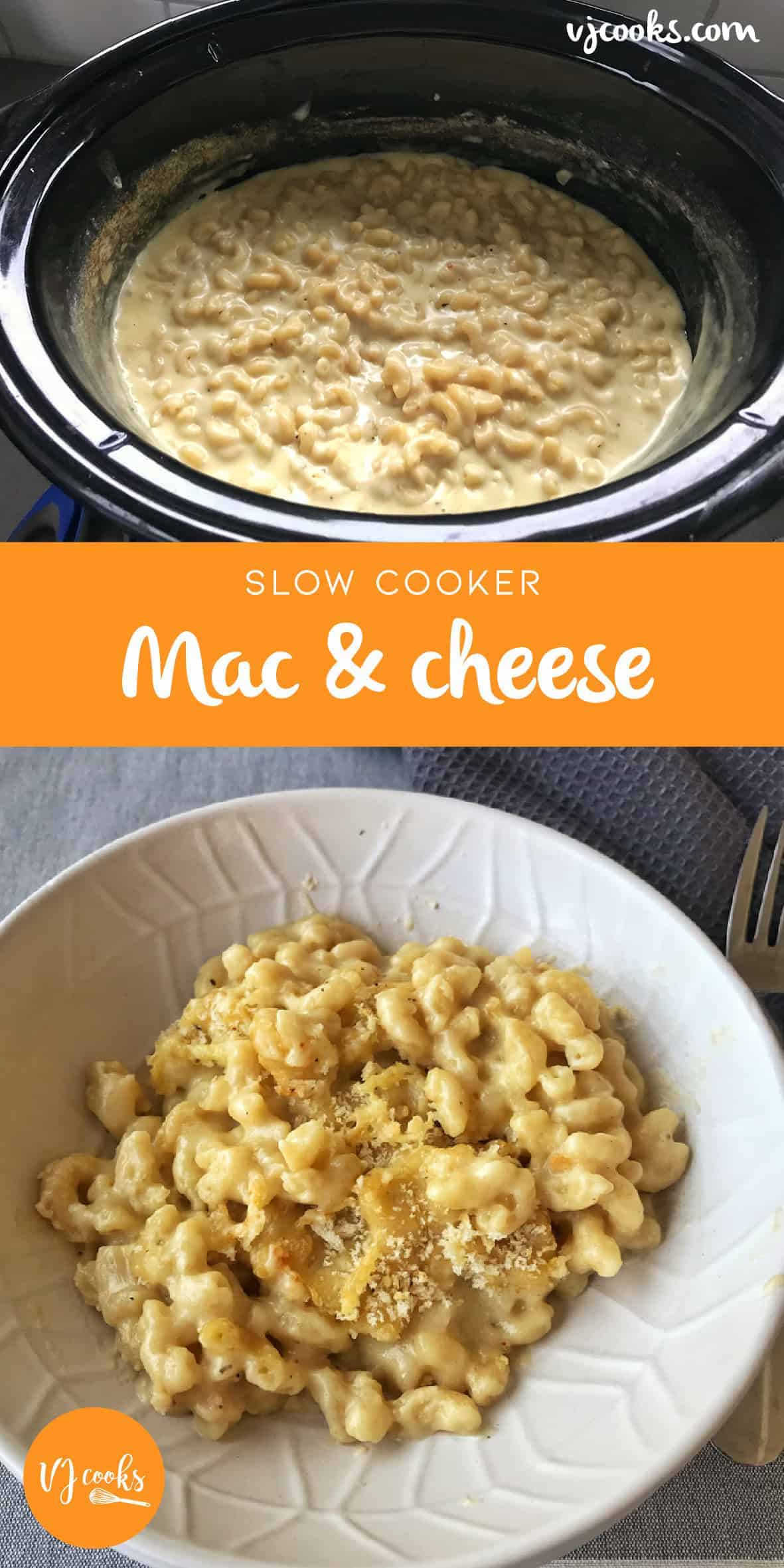 Easy slow cooker Mac and Cheese, recipe by VJ cooks. Macaroni and cheese in the crockpot. #macandcheese #slowcookermacandcheese #vjcooks 