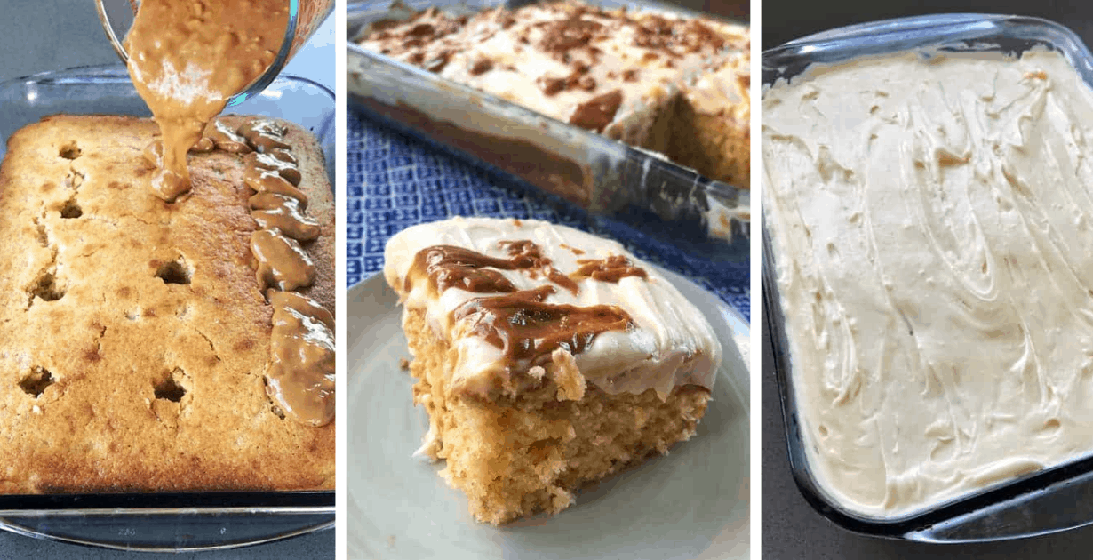 Banana caramel poke cake