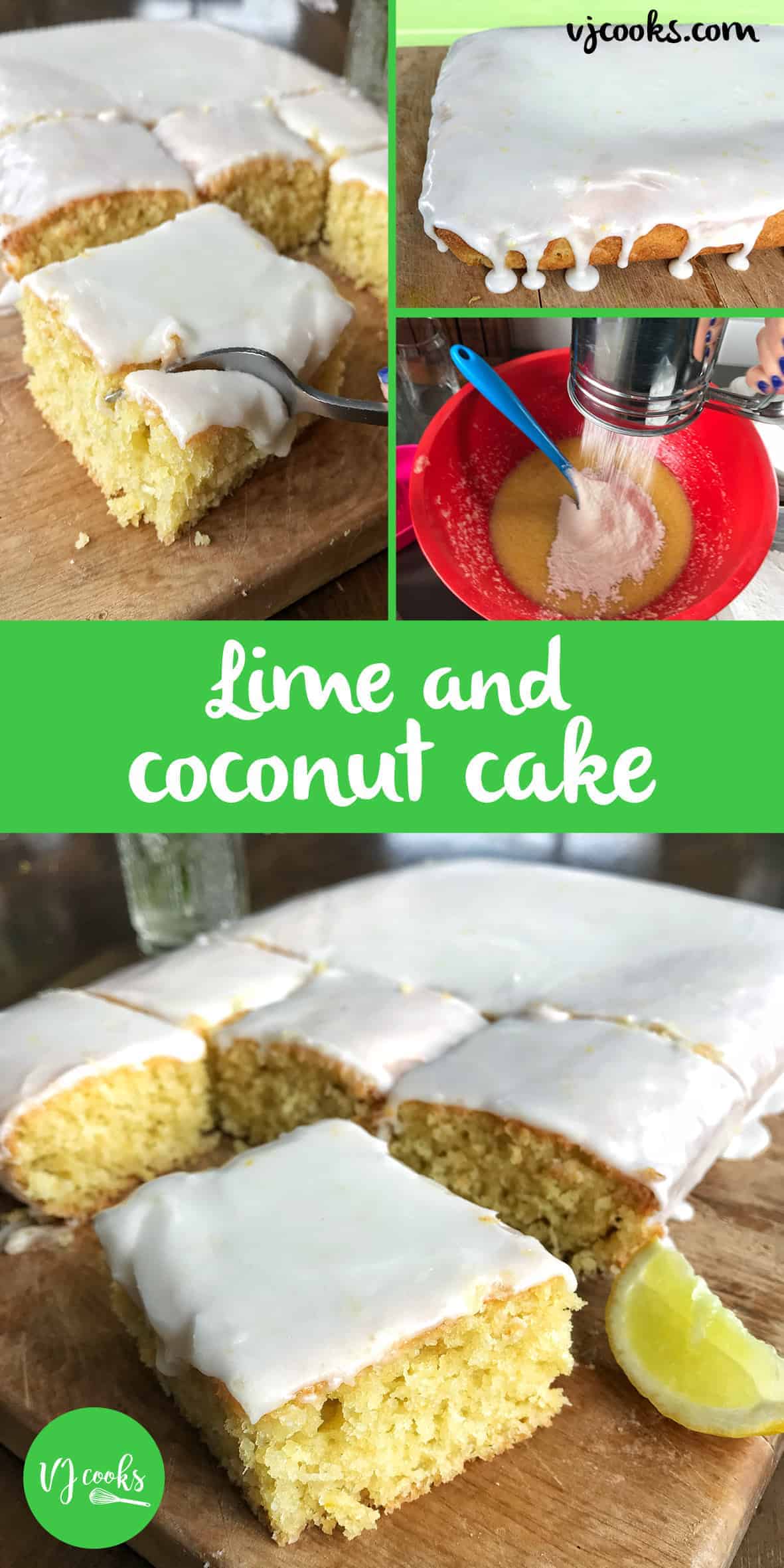 Dairy-free lime and coconut cake, easy recipe from VJ cooks. Lime and coconut sheet cake, lime and coconut tray cake. dairy free coconut and lime cake. Lemon and coconut cake. #limesheetcake #vjcooks #limeandcoconut 