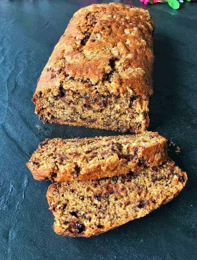 banana chocolate chip loaf, easy recipe by VJ cooks 