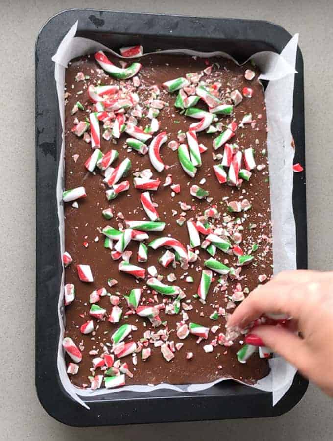 Candy cane chocolate fudge by VJ COOKS