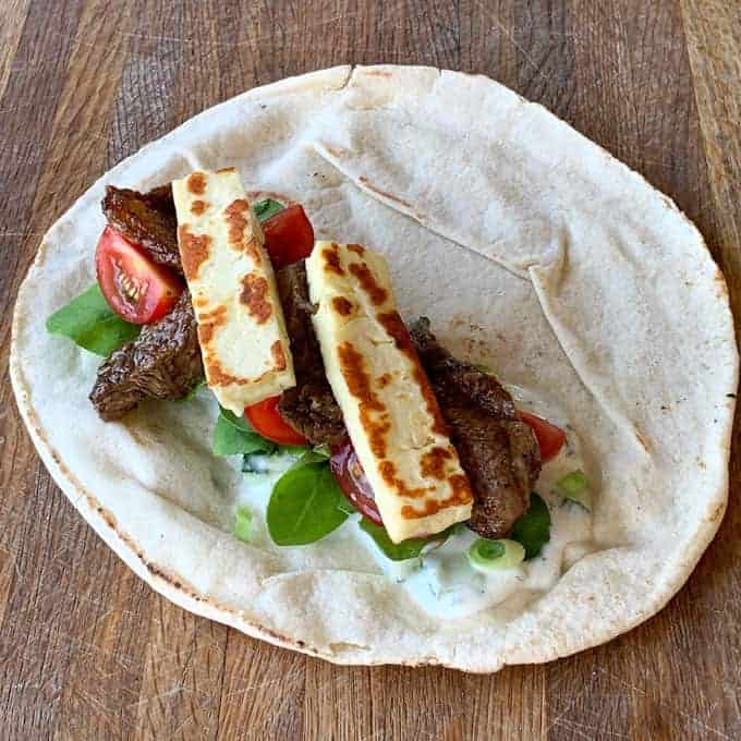 Vj cooks lamb and haloumi wraps 