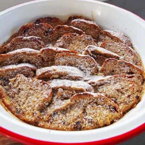 Hot cross bun bread and butter pudding