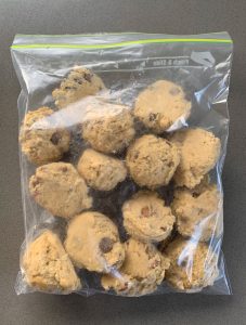 chocolate chunk cookies in a freezer bag 