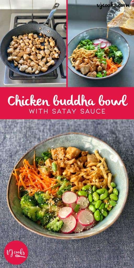 chicken buddha bowls with satay sauce - recipe by VJ cooks with meal prep ideas 