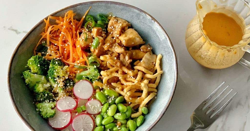 chicken buddha bowls with satay sauce - recipe by VJ cooks with meal prep ideas