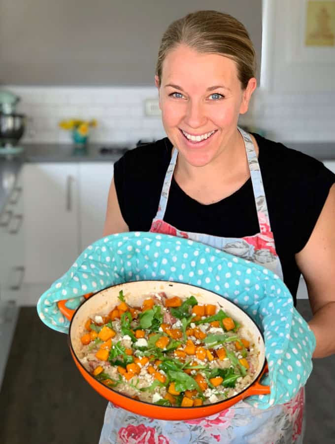 VJ cooks serving bacon and butternut baked risotto