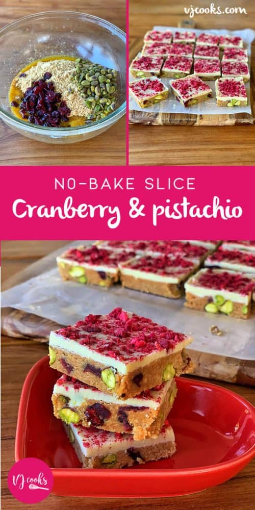 the process of making cranberry and pistachio slice 