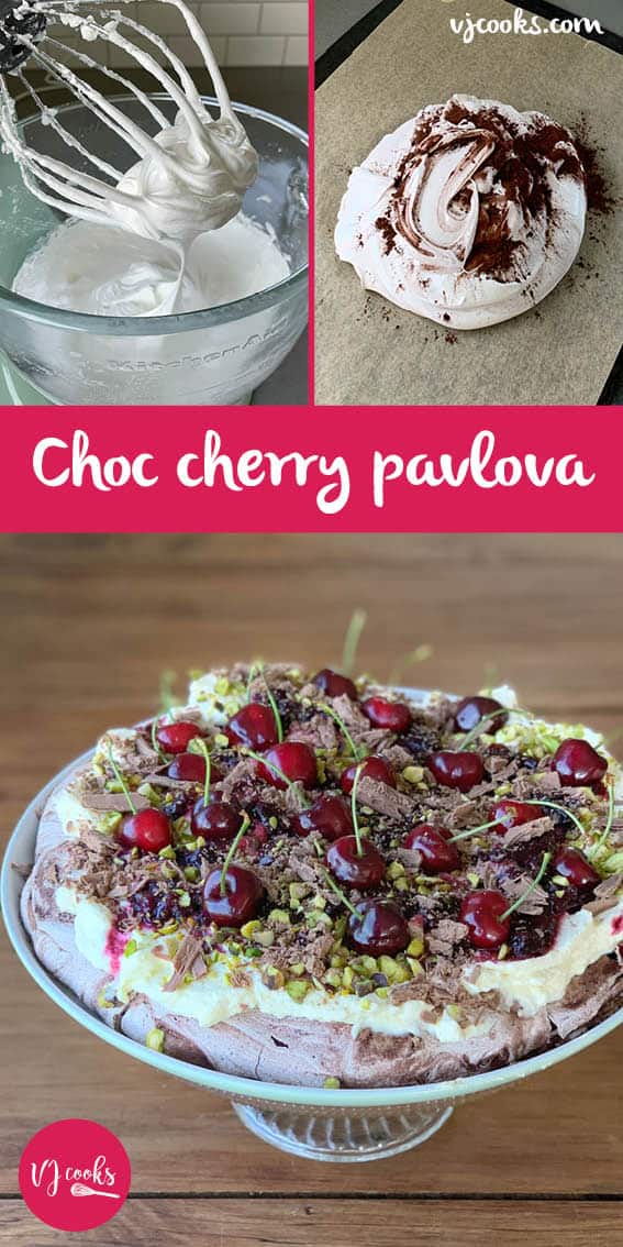 Chocolate cherry pavlova