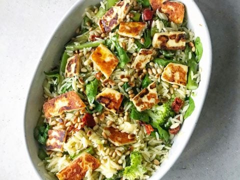 Orzo and halloumi salad