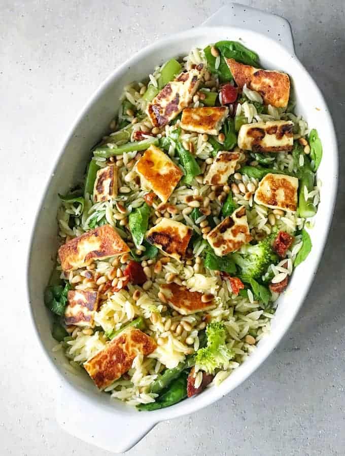 Orzo and halloumi salad