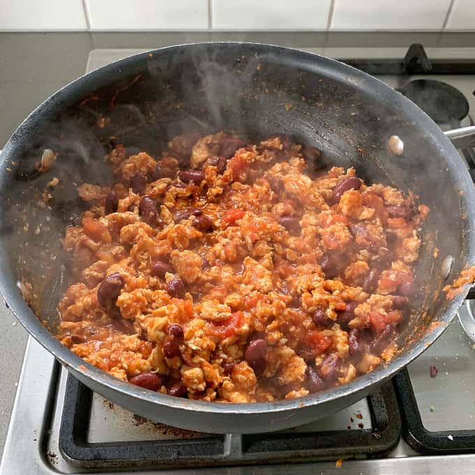 chicken mince frying for burrito bowls