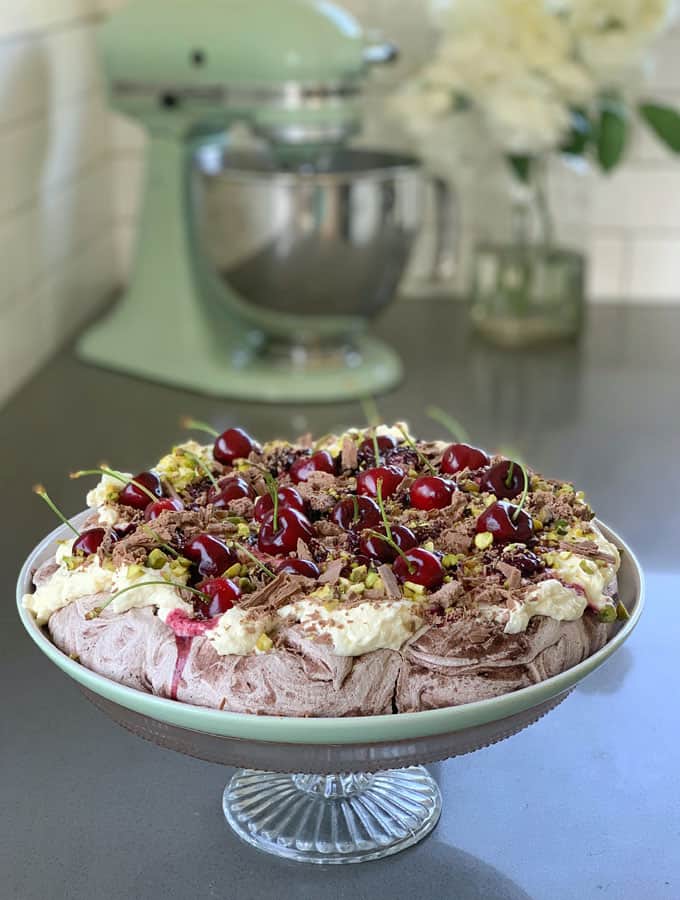 Chocolate cherry pavlova