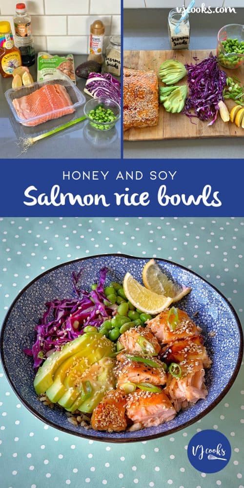 grilled honey soy salmon rice bowls
