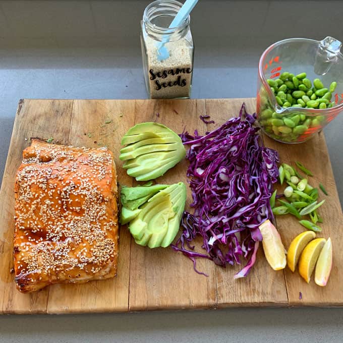 grilled honey soy salmon rice bowls