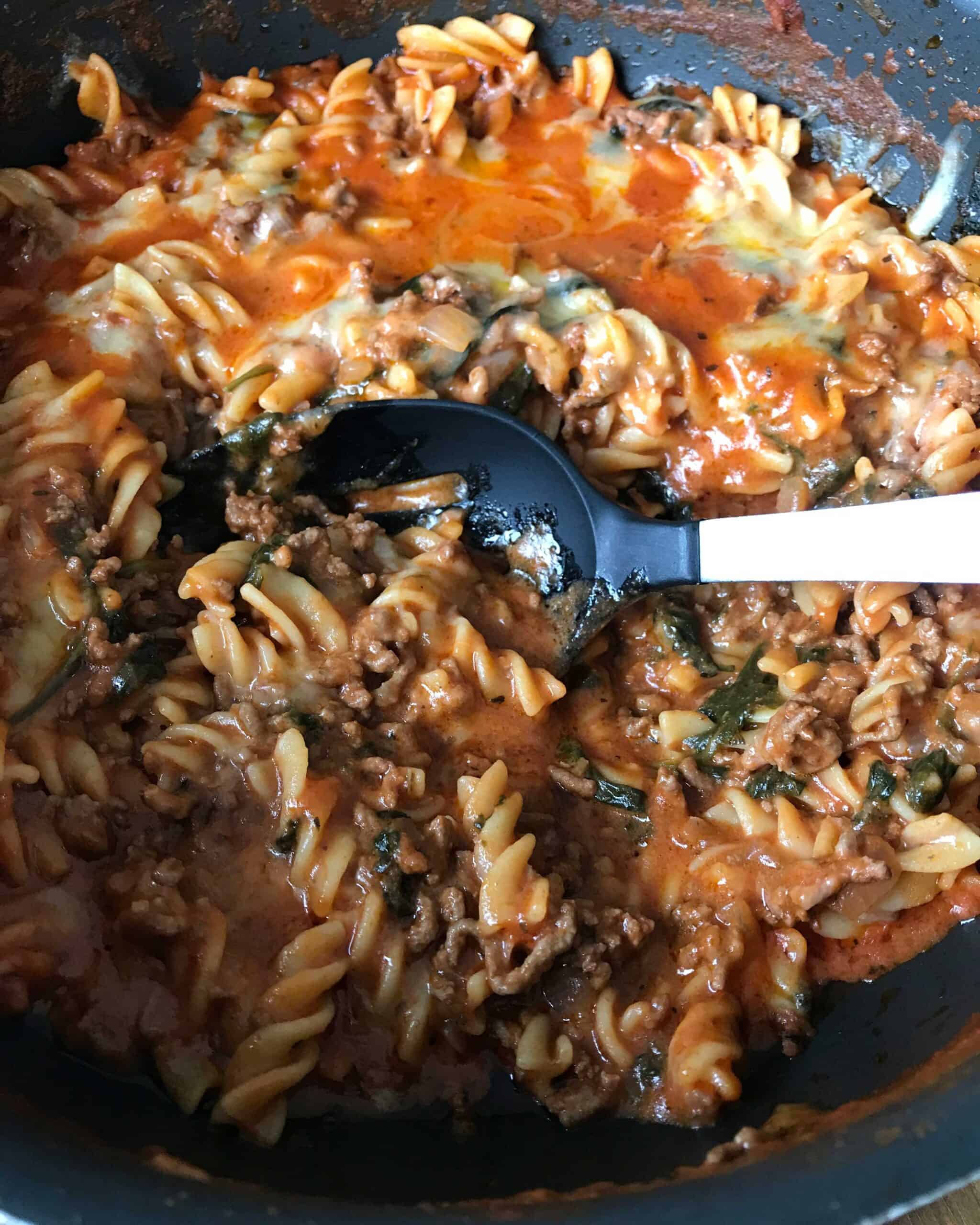 A close up of One Pot Mince in a large frying pan.