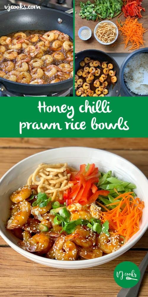 honey chilli prawn rice bowls