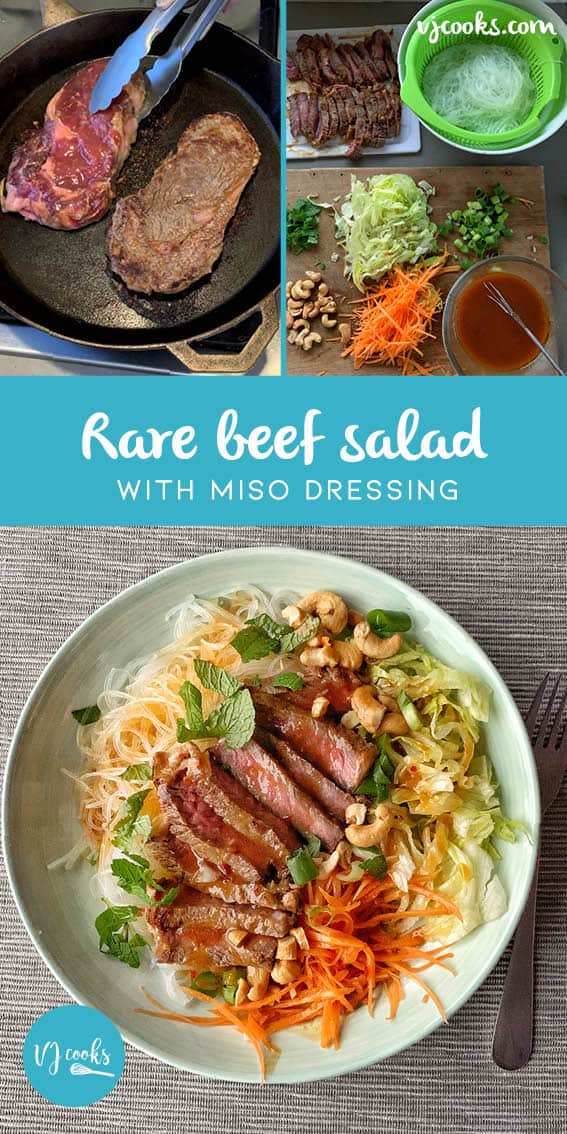 Rare beef salad with miso dressing