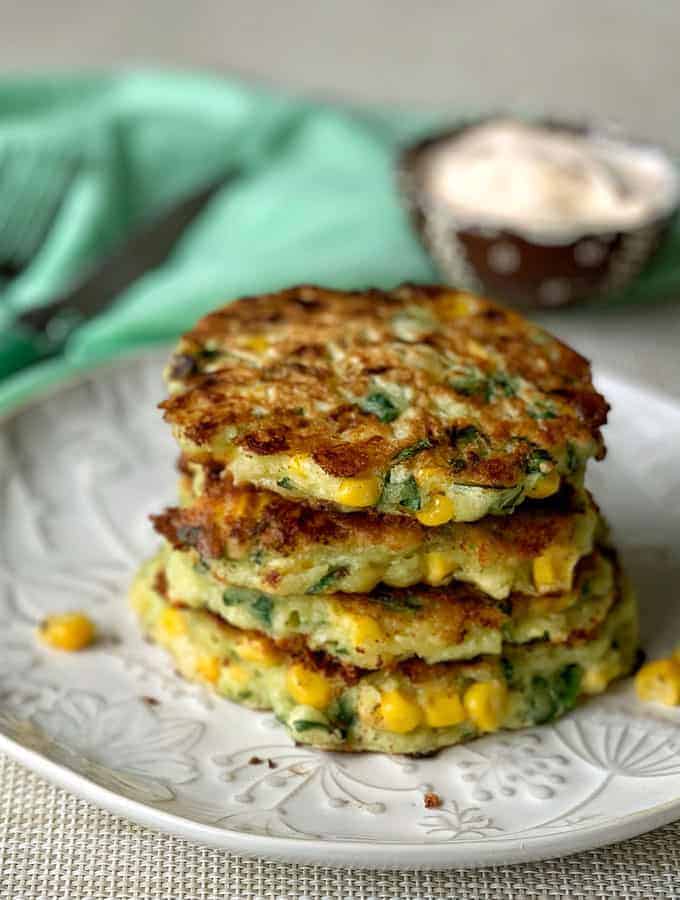 Cottage Cheese, Corn and Spinach Fritters
