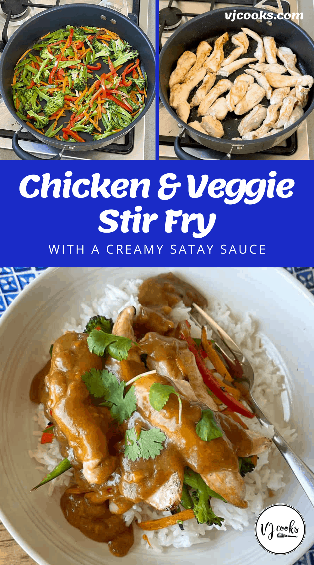 Chicken and vegetable stir fry with a creamy satay sauce