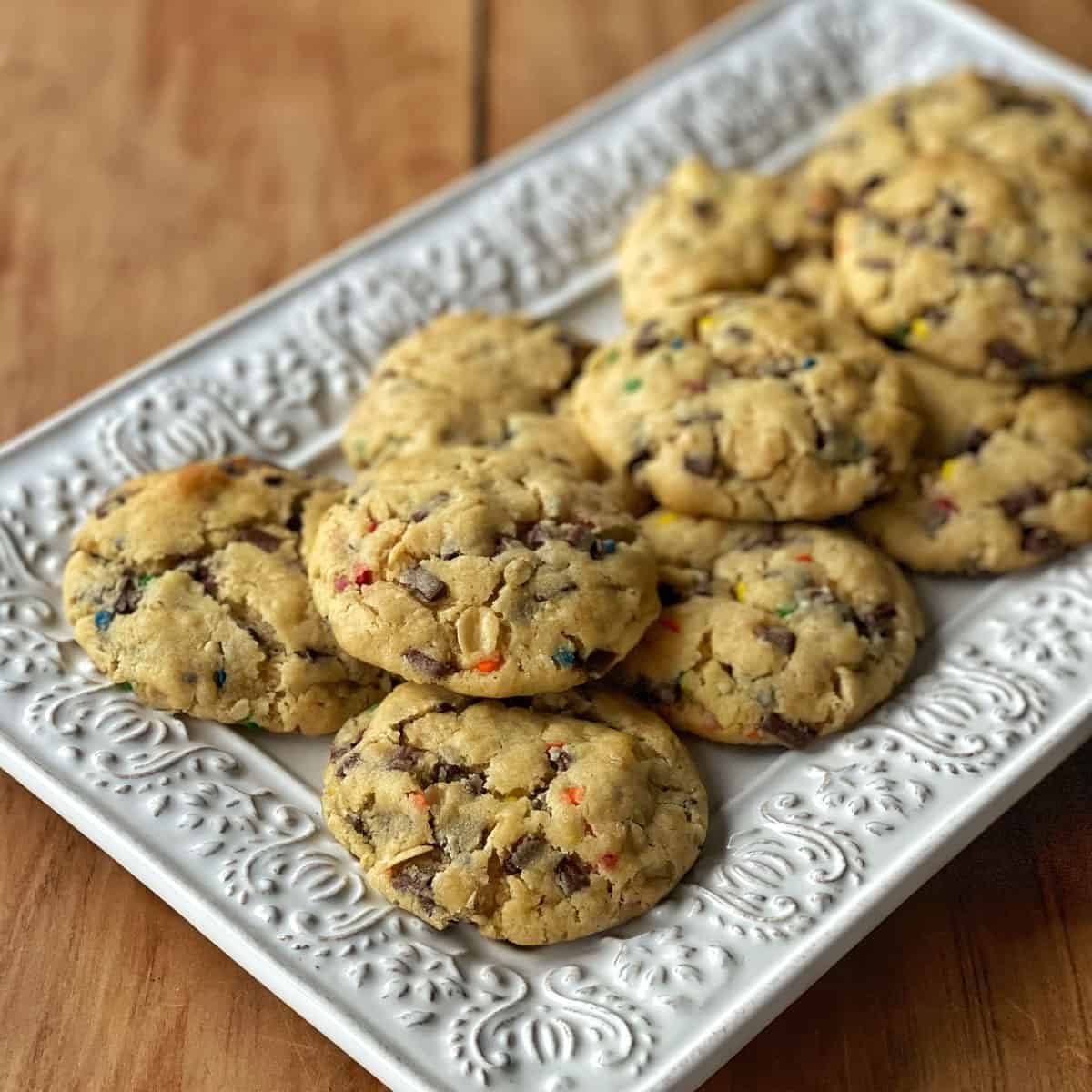Oaty Sprinkle Cookies on a white platter