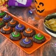 Halloween Witches' Hat Cookies on an orange tray