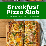 The process of making a breakfast pizza slab