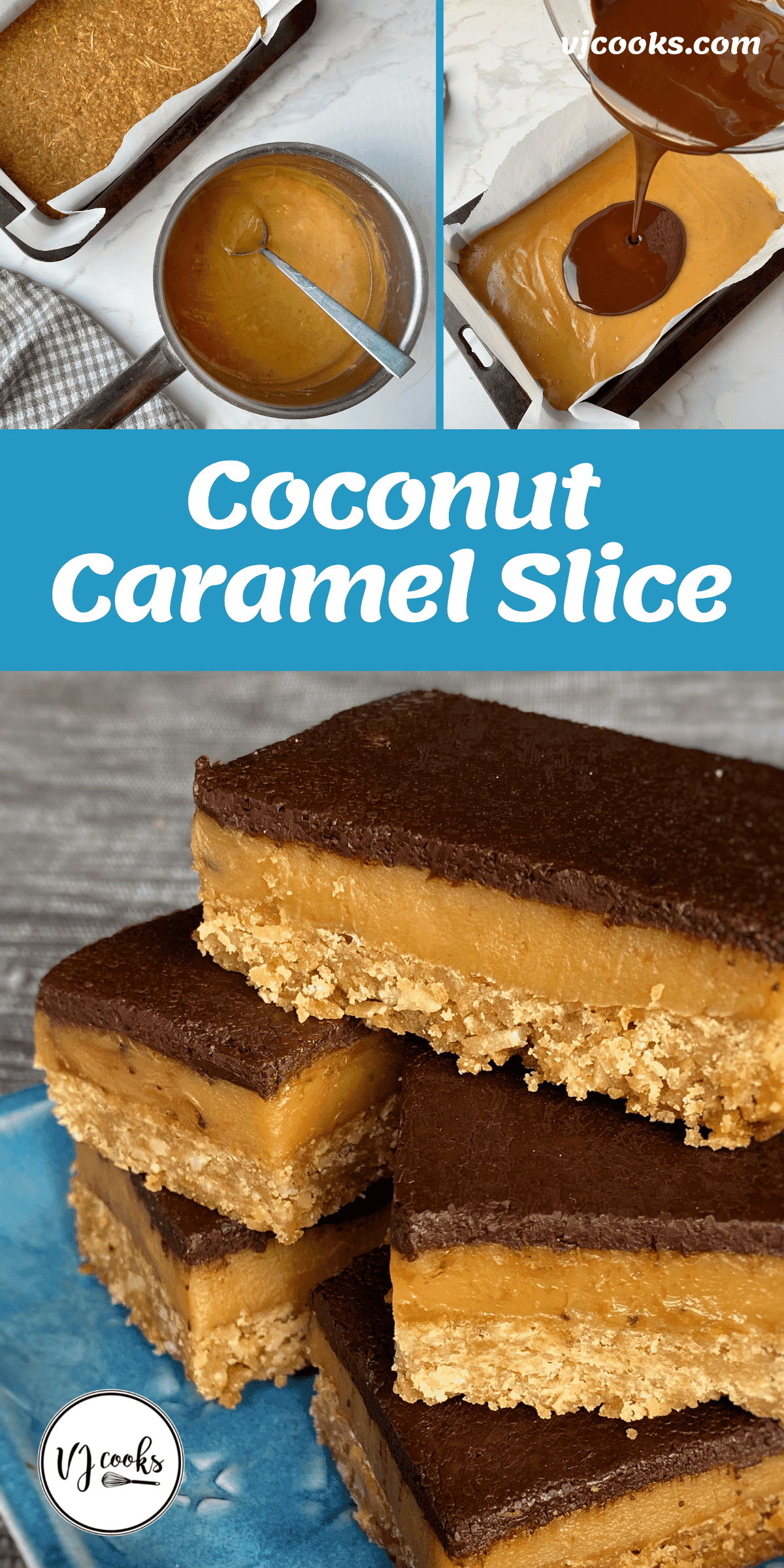 the process of making Caramel coconut slice