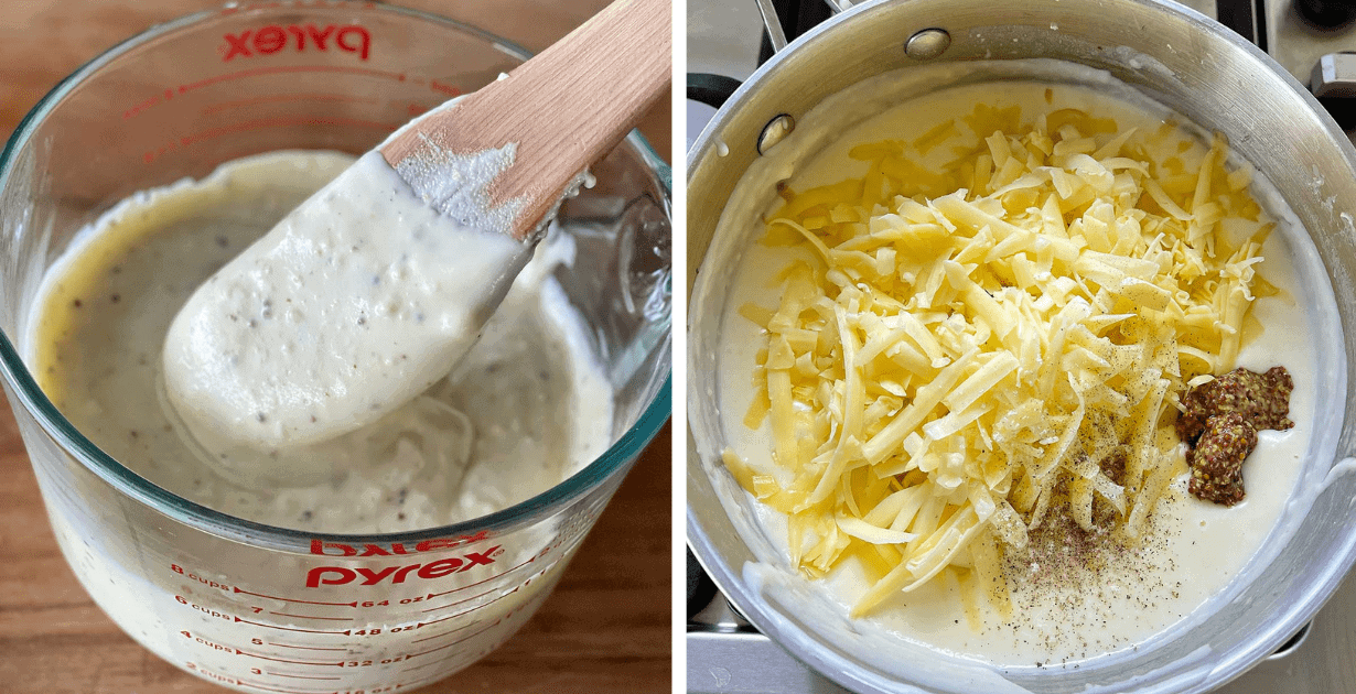 The process of making white sauce.