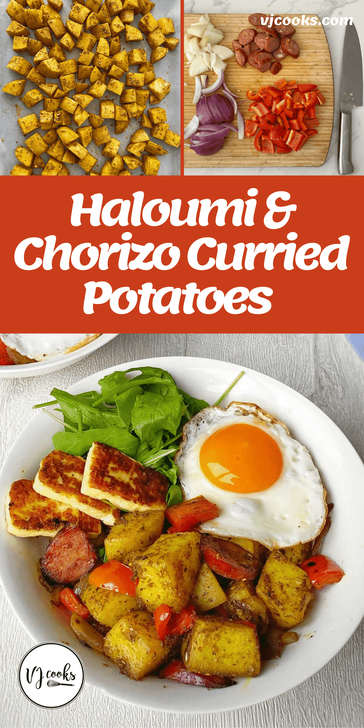 The process of making Haloumi & Chorizo Curried Potatoes