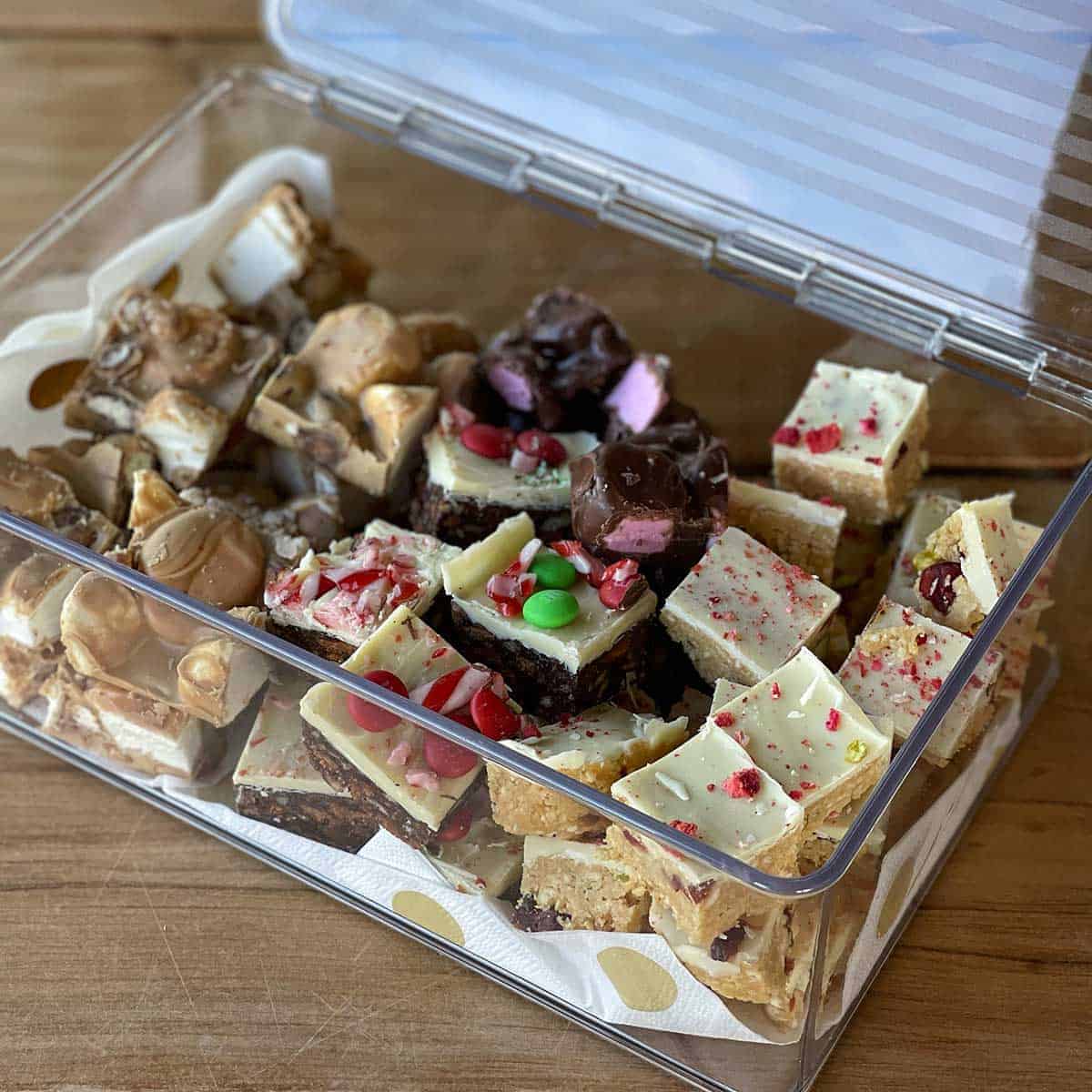 Christmas treats in a medium sized box.