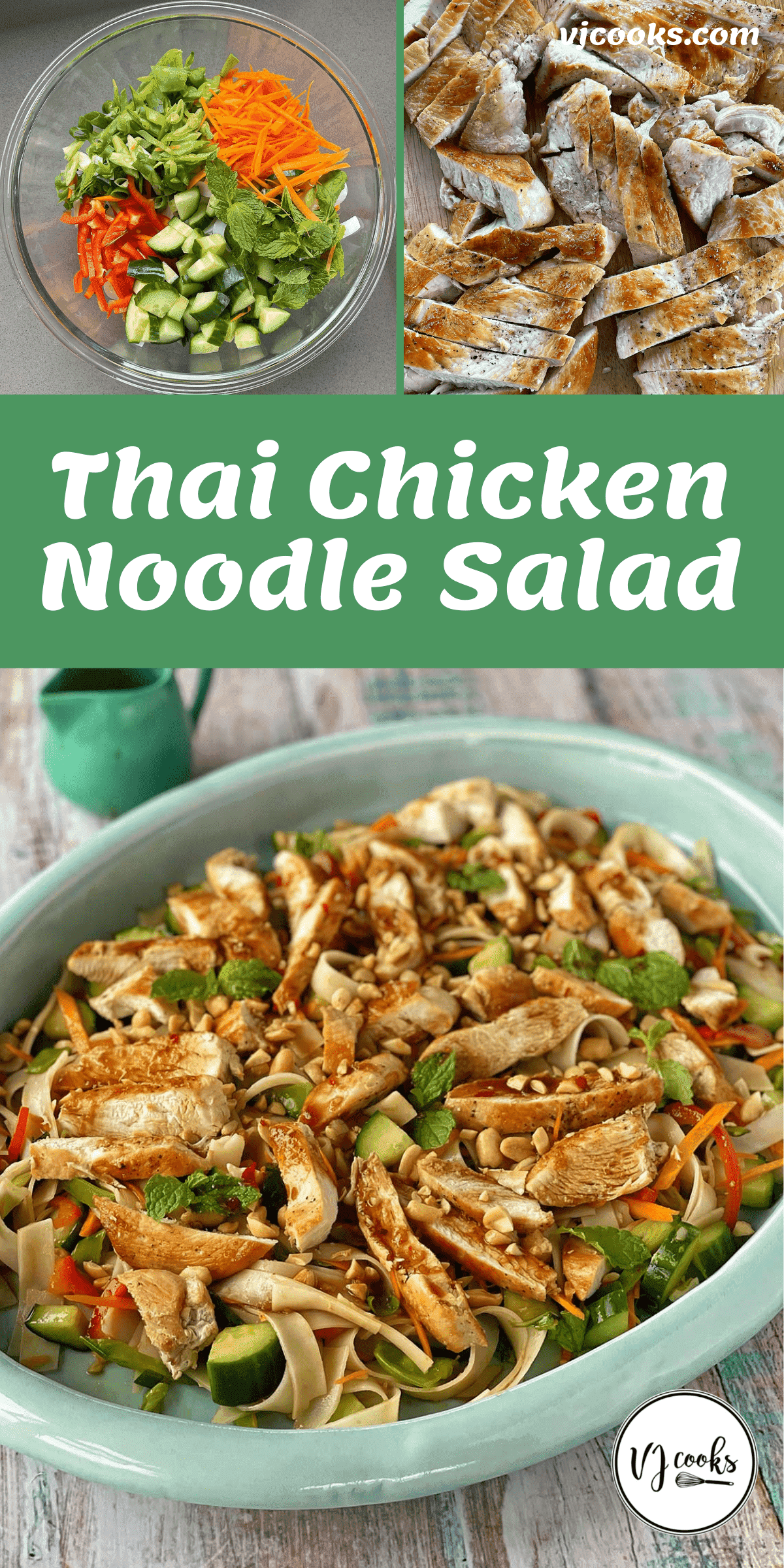 The process of making Thai Chicken Noodle Salad