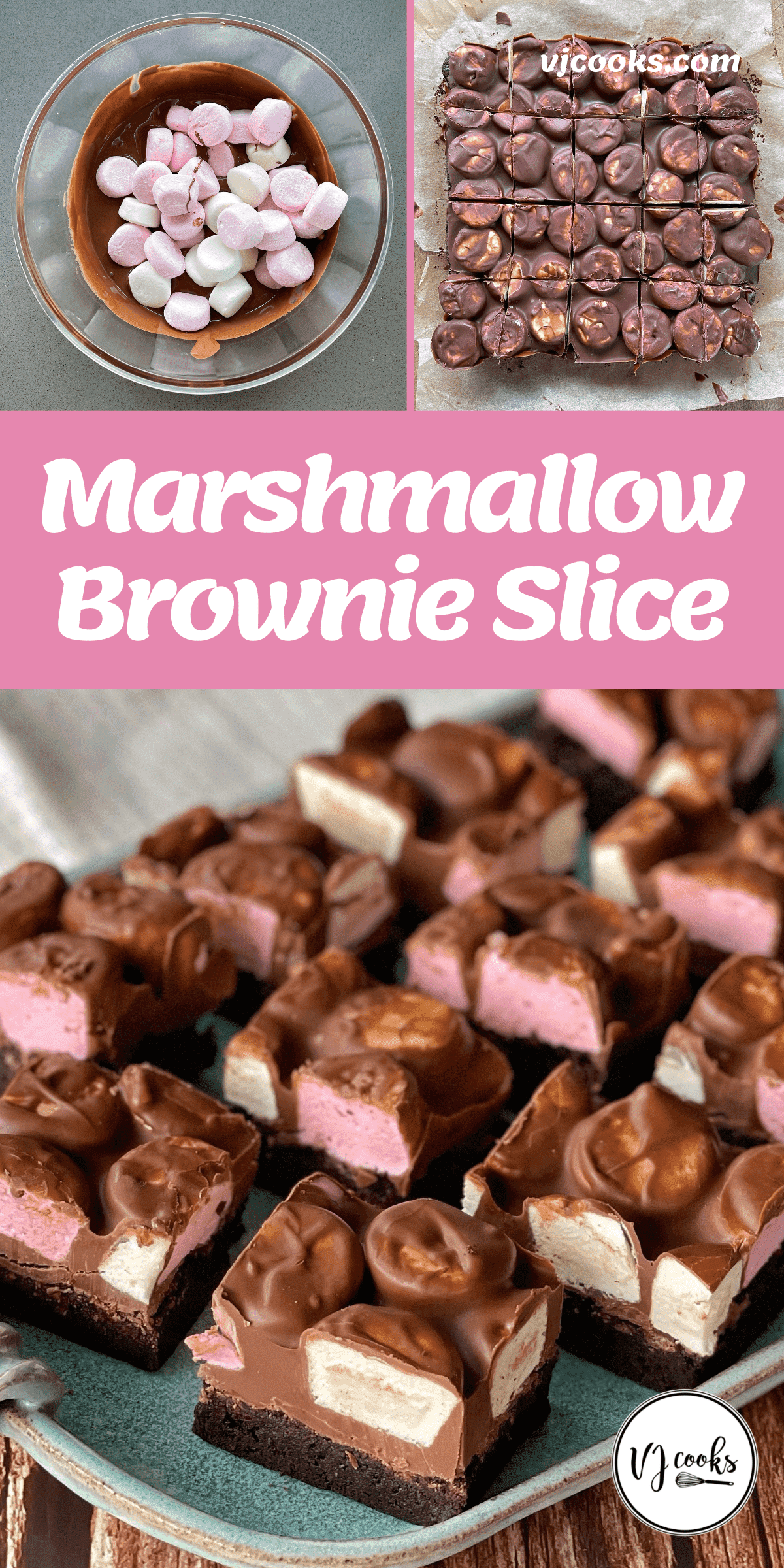 the process of making Marshmallow Brownie Slice