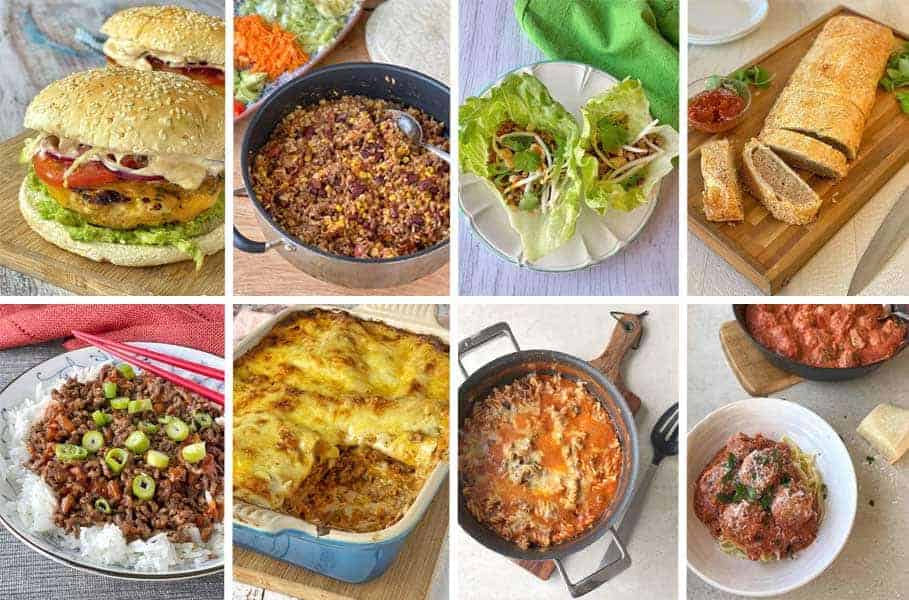 A collection of meals made from mince