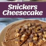 The process of making a snickers cheesecake.