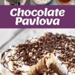 The process of making a chocolate pavlova.