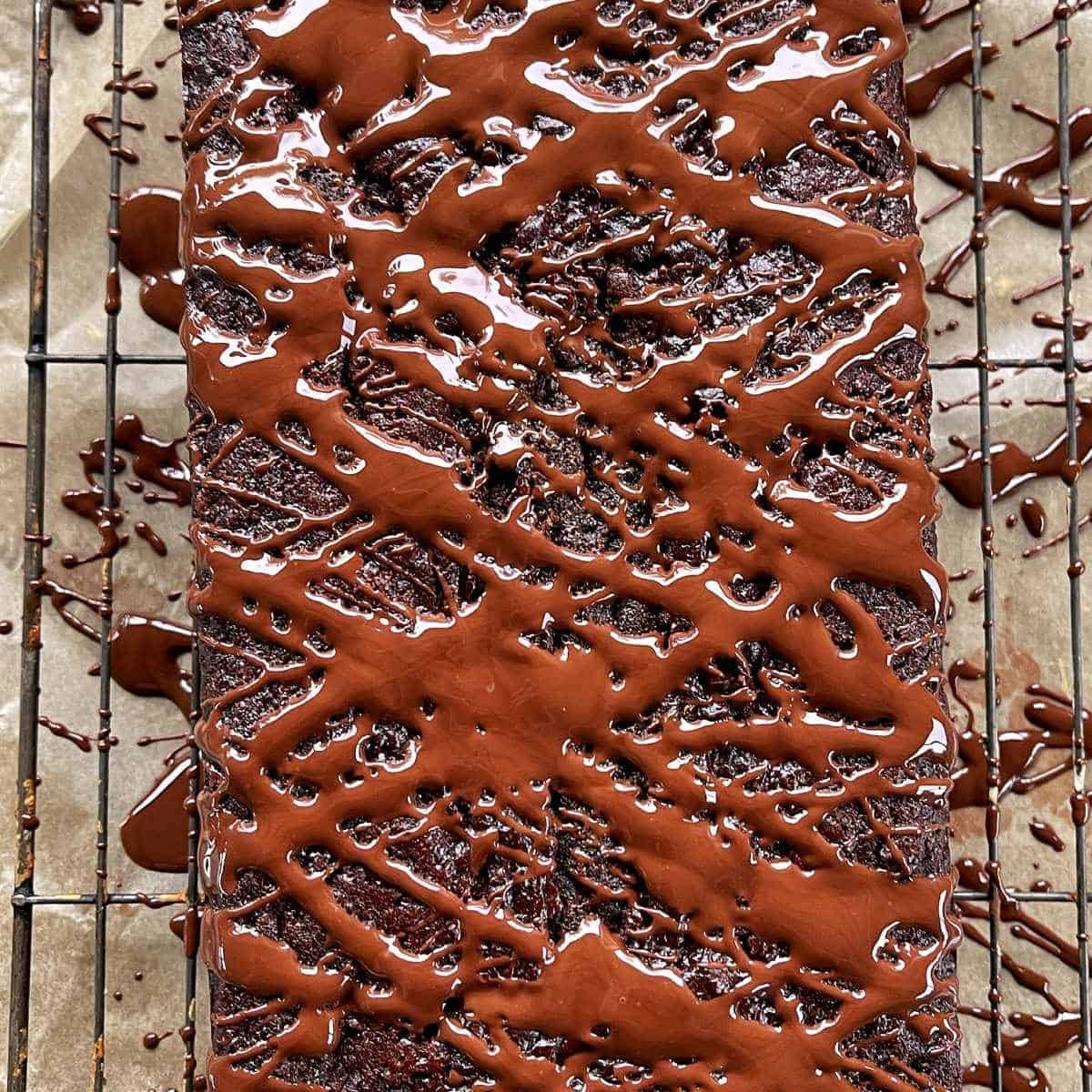 Drizzled melted chocolate over the Beetroot and Chocolate Loaf.