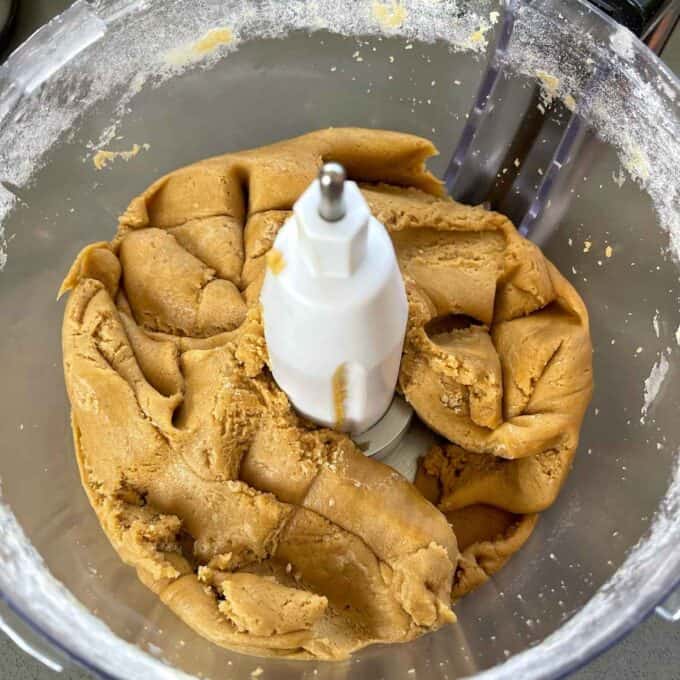 The combined gingerbread dough in a food processer.