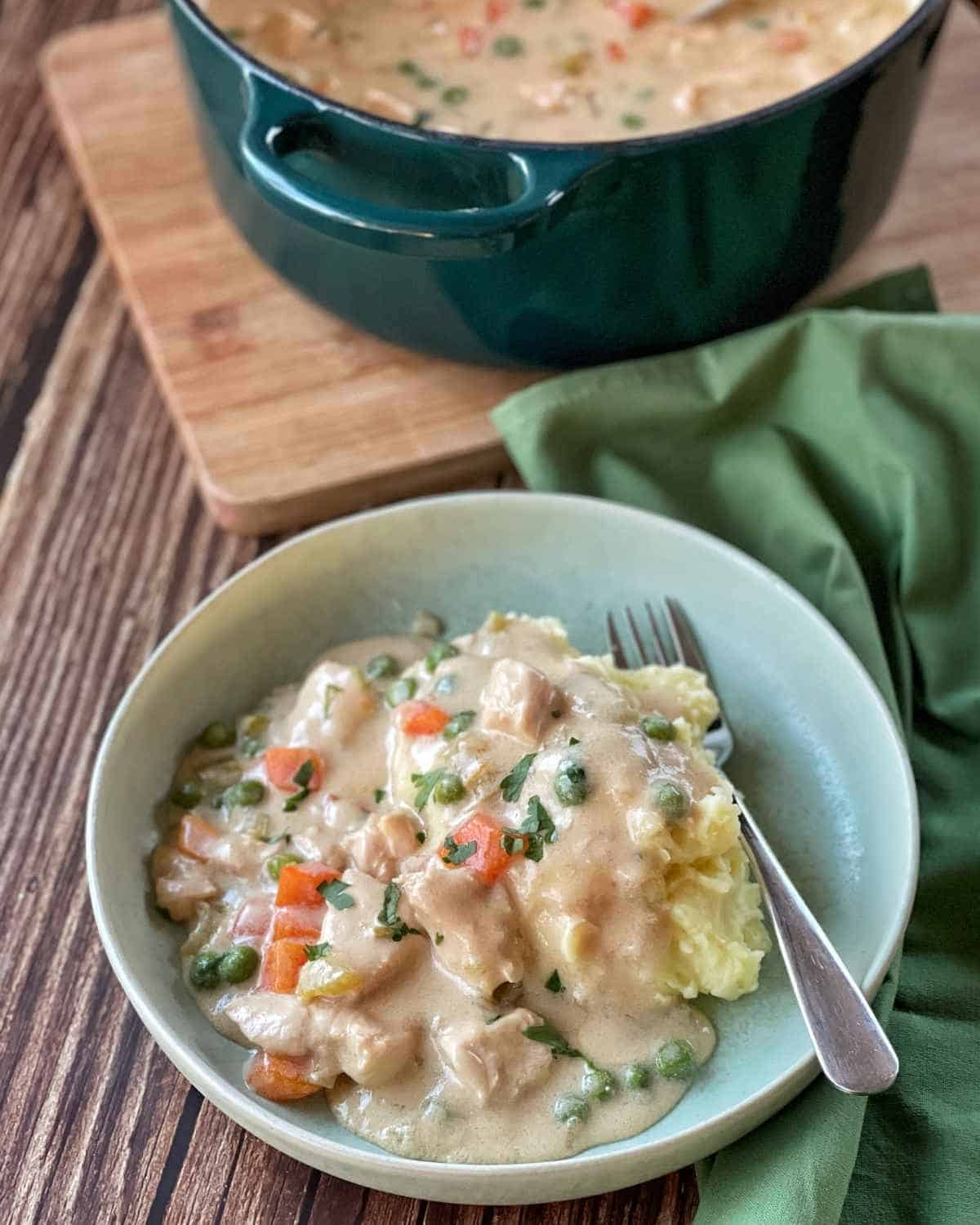 Chicken Casserole served with mashed potato.