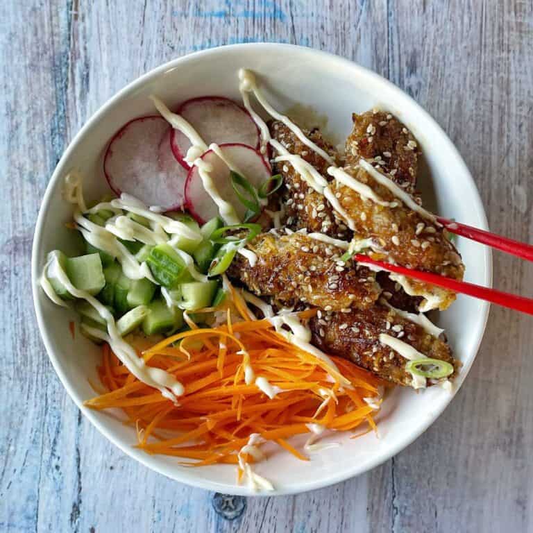 Crispy Coconut Chicken Rice Bowls - VJ Cooks