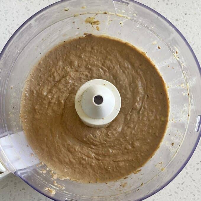 Cooked and blended chicken livers in a food processor