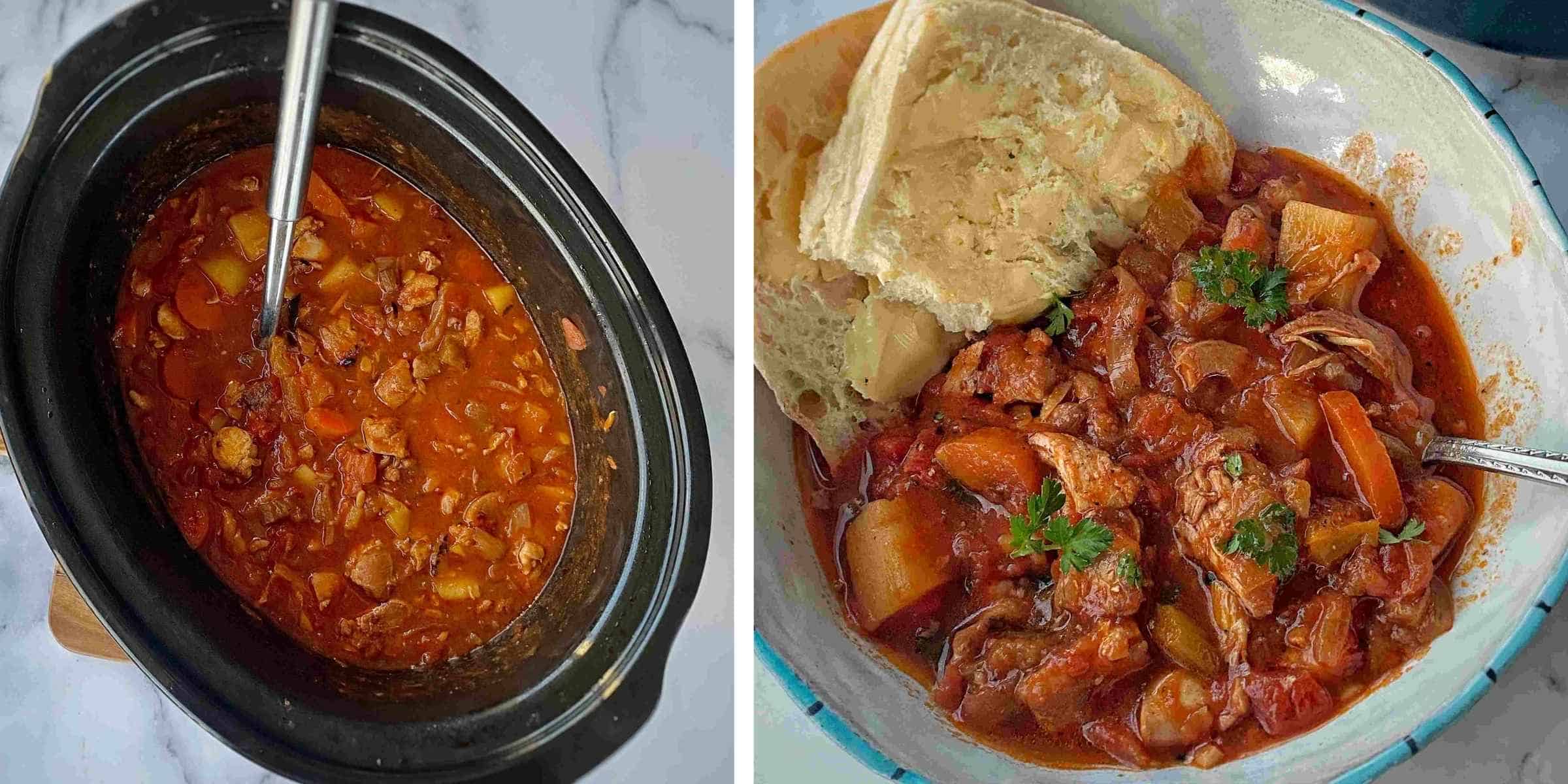 Slow Cooker Tomato Chicken Thigh Stew - VJ Cooks